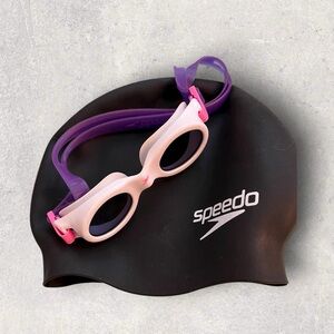 Speedo Kids Swim Goggles & Swim Cap Set – Pink/Purple